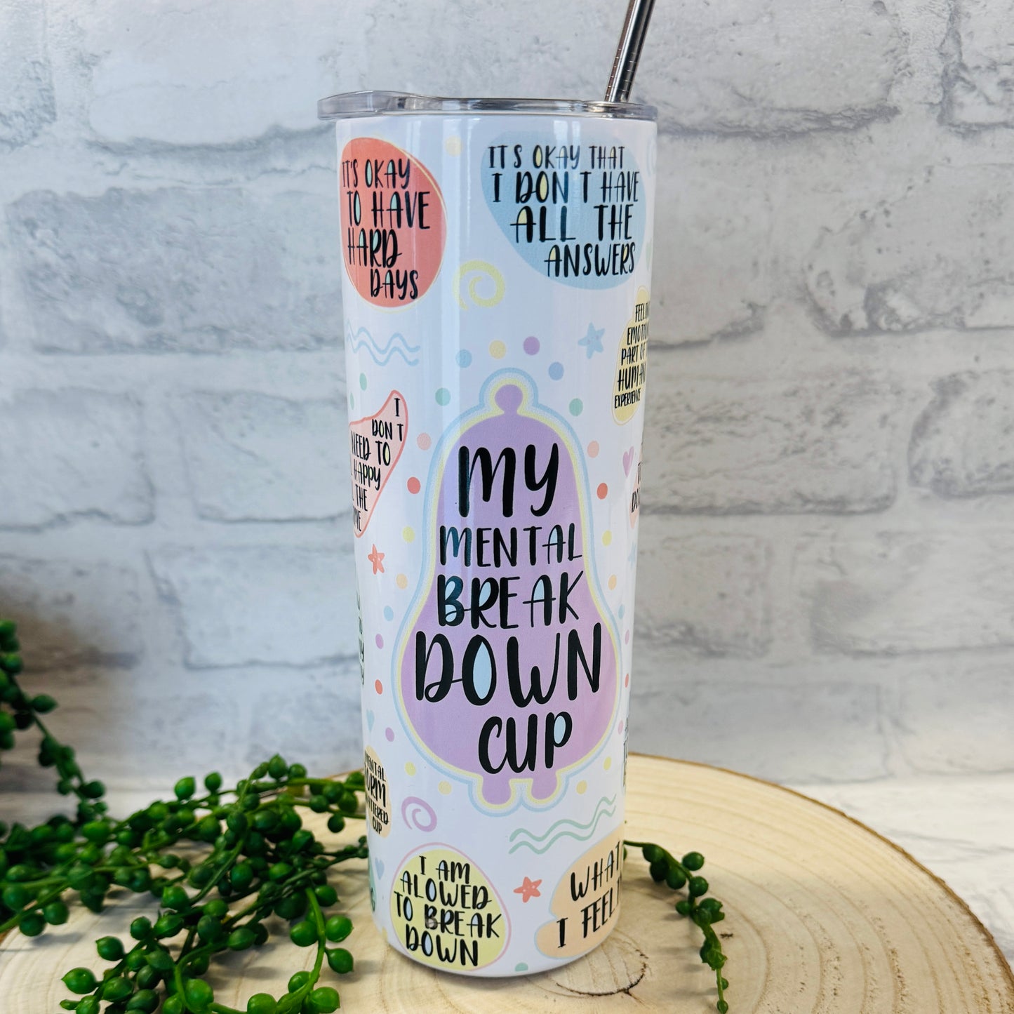 Personalised 20oz Skinny Tumbler Mental Break Down Cup