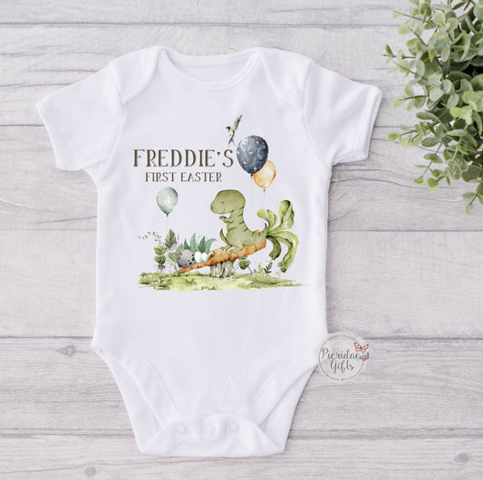 Personalised First Easter Woodlands Dino Theme Baby Vest