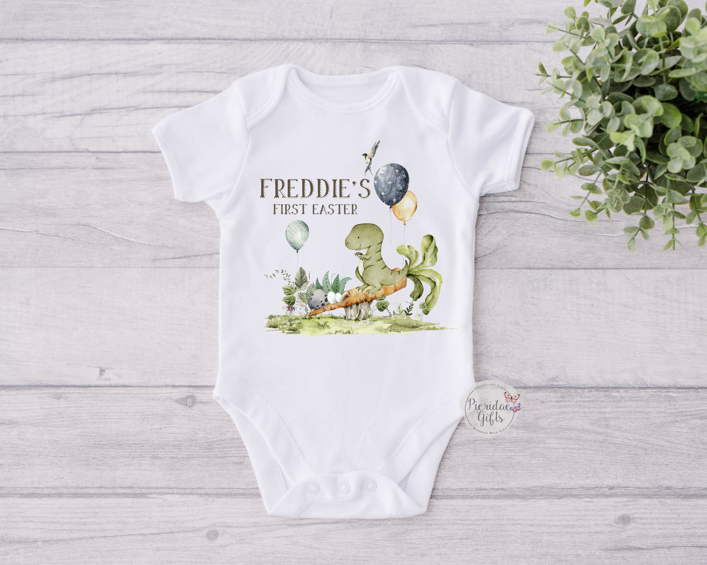 Personalised First Easter Woodlands Dino Theme Baby Vest