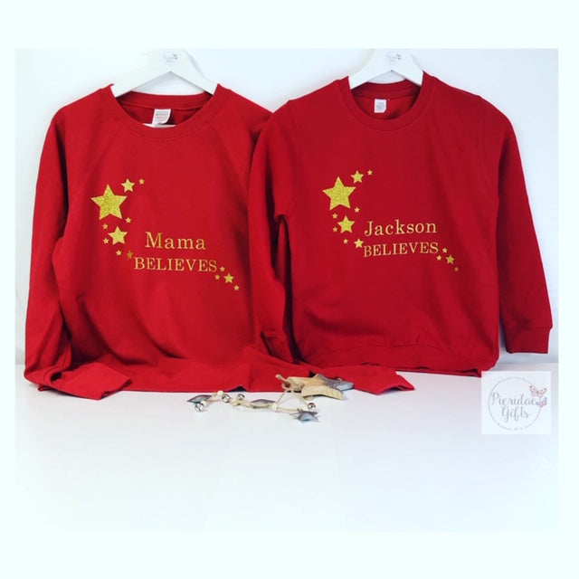 Personalised Believes Christmas ADULT MENS RED Jumper