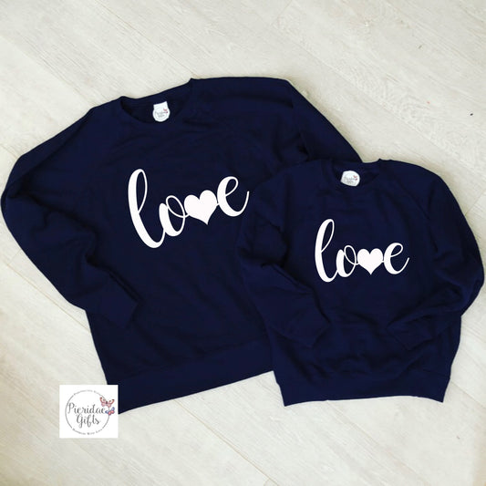 LOVE with heart Matching Navy Jumper Set