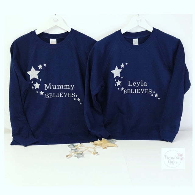 Personalised Believes Christmas ADULT LADIES NAVY Jumper