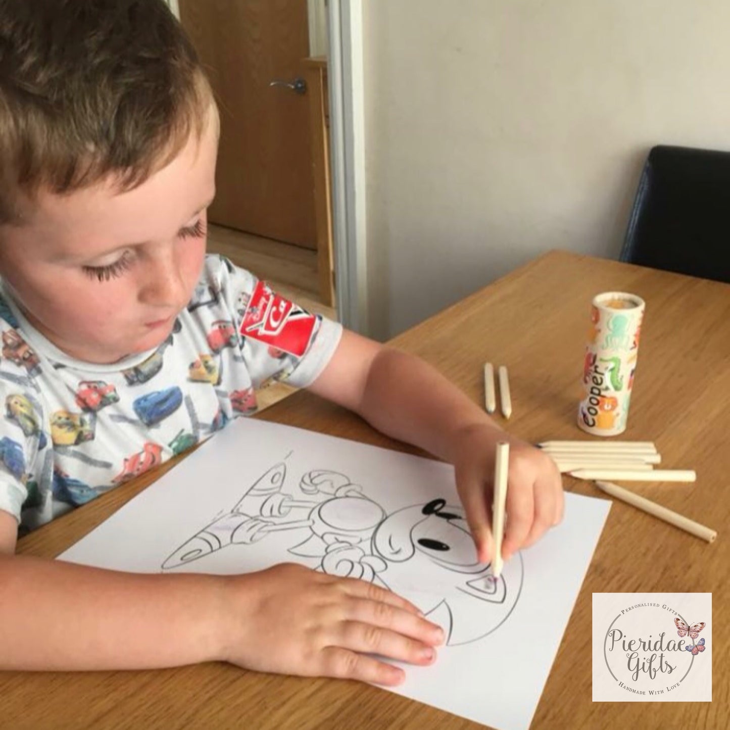 Personalised Space Colouring Pencil Pot and Notebook Set