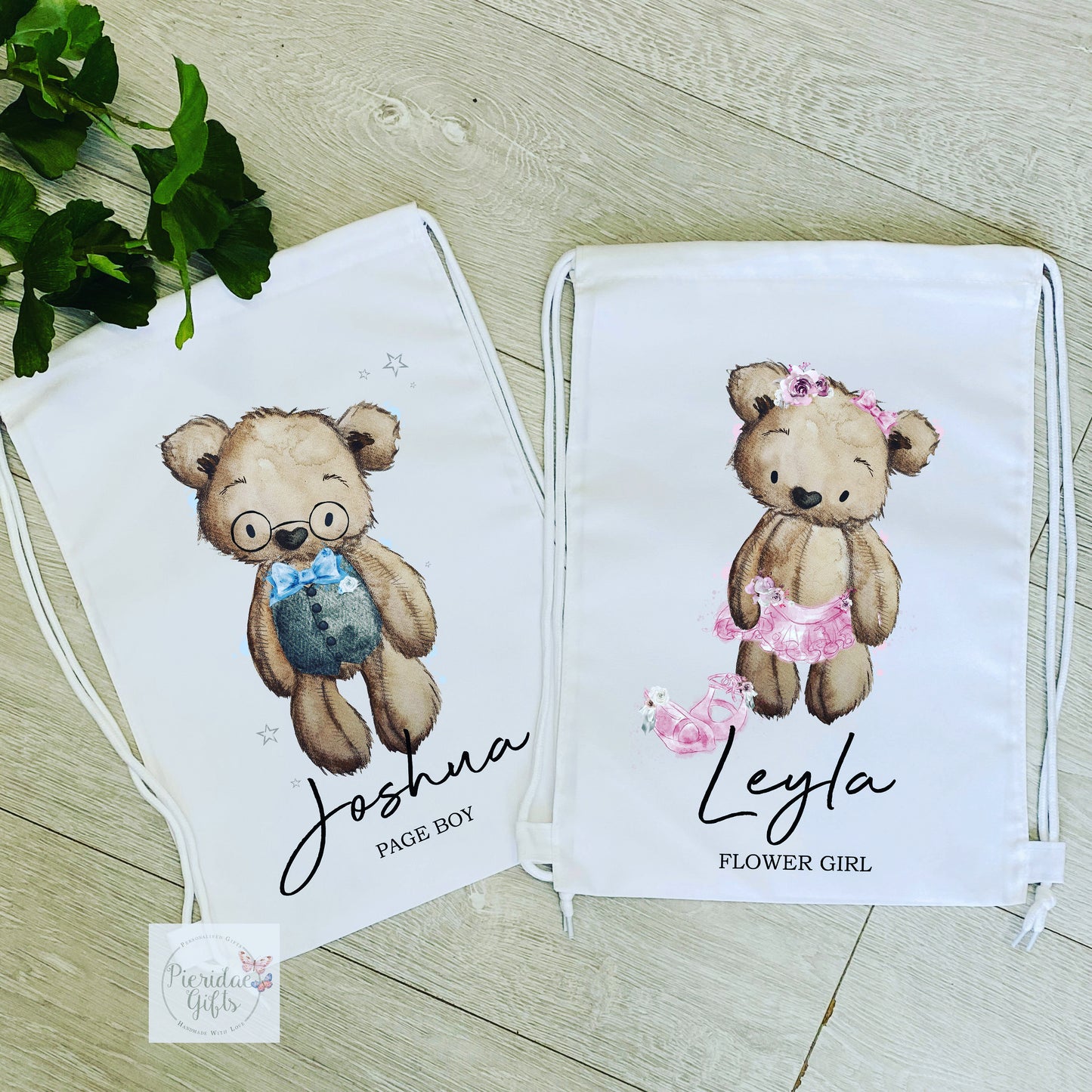 Personalised Flower Girl and Page Boy Bear Drawstring Bag