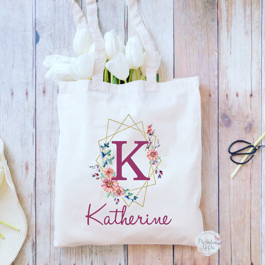 Personalised Floral Geometric Tote Bag