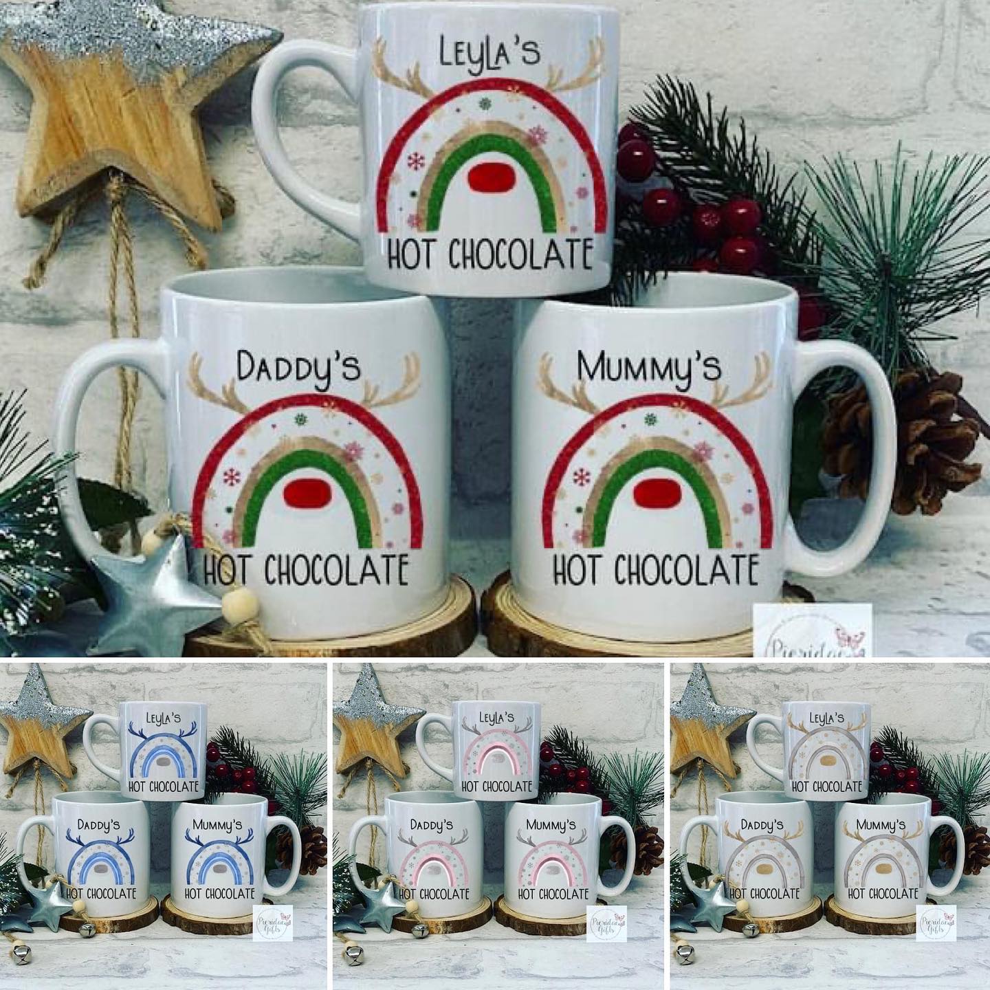Personalised Christmas Reinbow Antler Mug