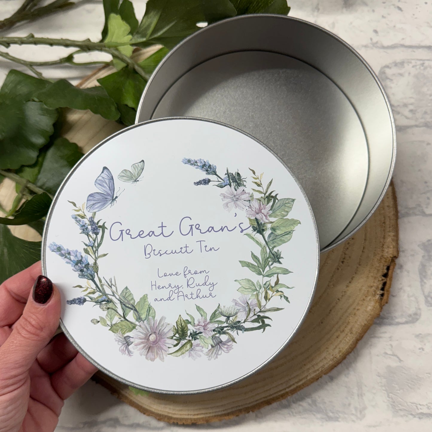 Personalised Butterfly Wreath Round Tin