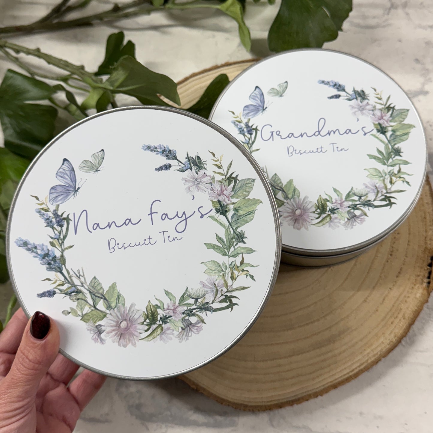 Personalised Butterfly Wreath Round Tin