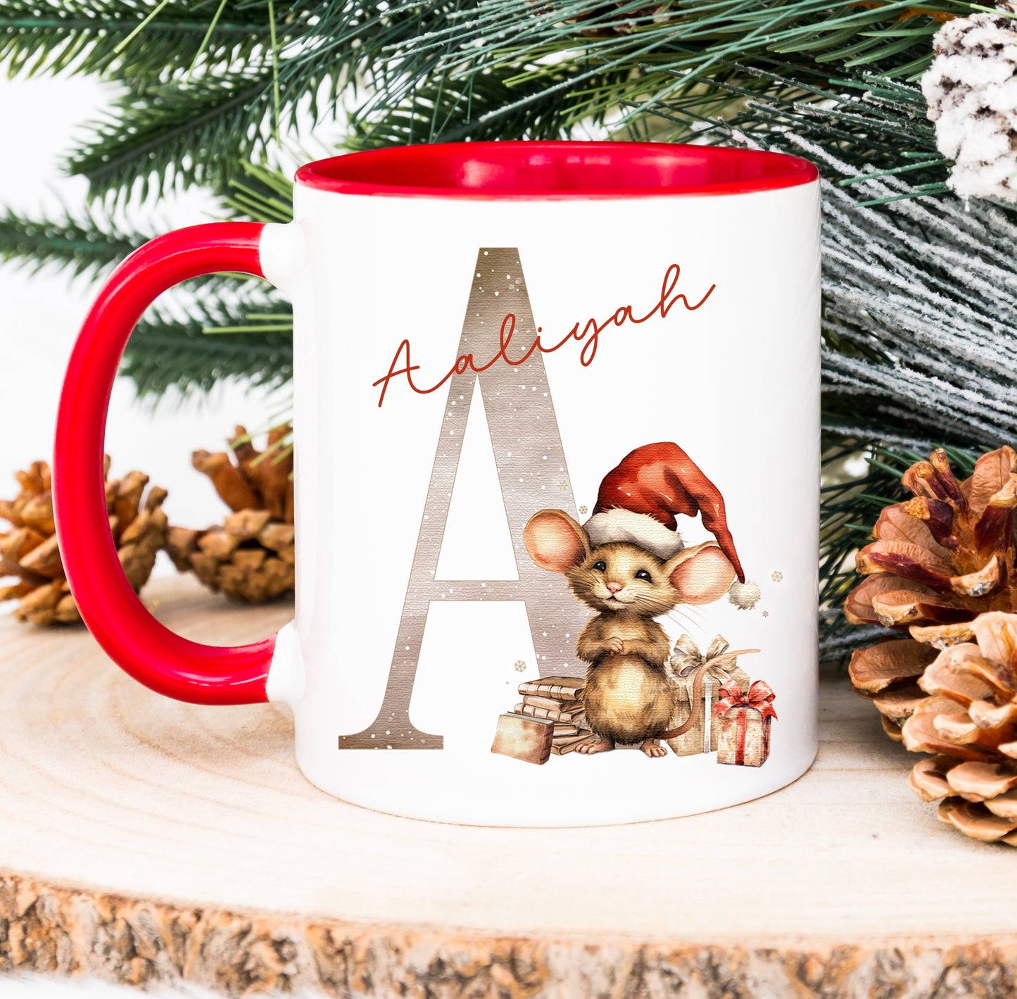 Personalised Christmas Mouse initial Mug