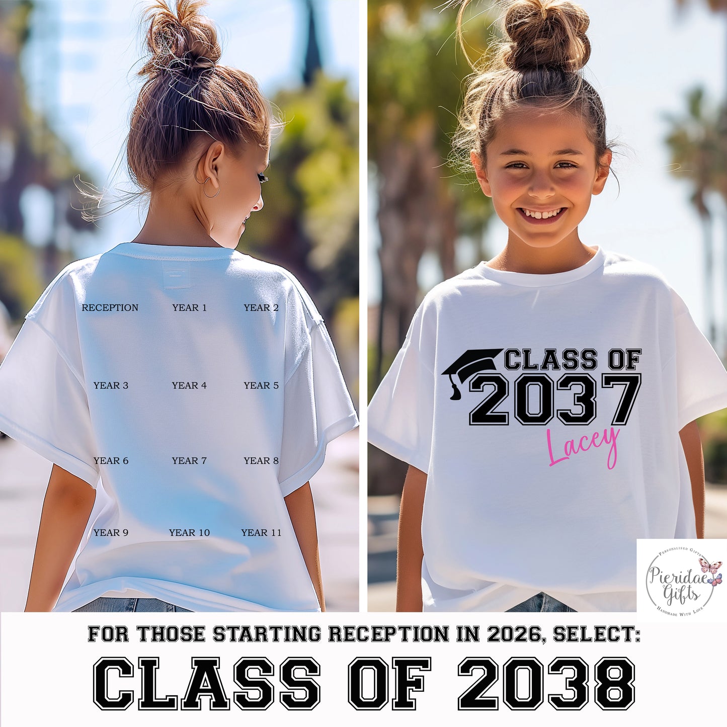 "CLASS OF 2038"  personalised Grow with me handprint T shirt