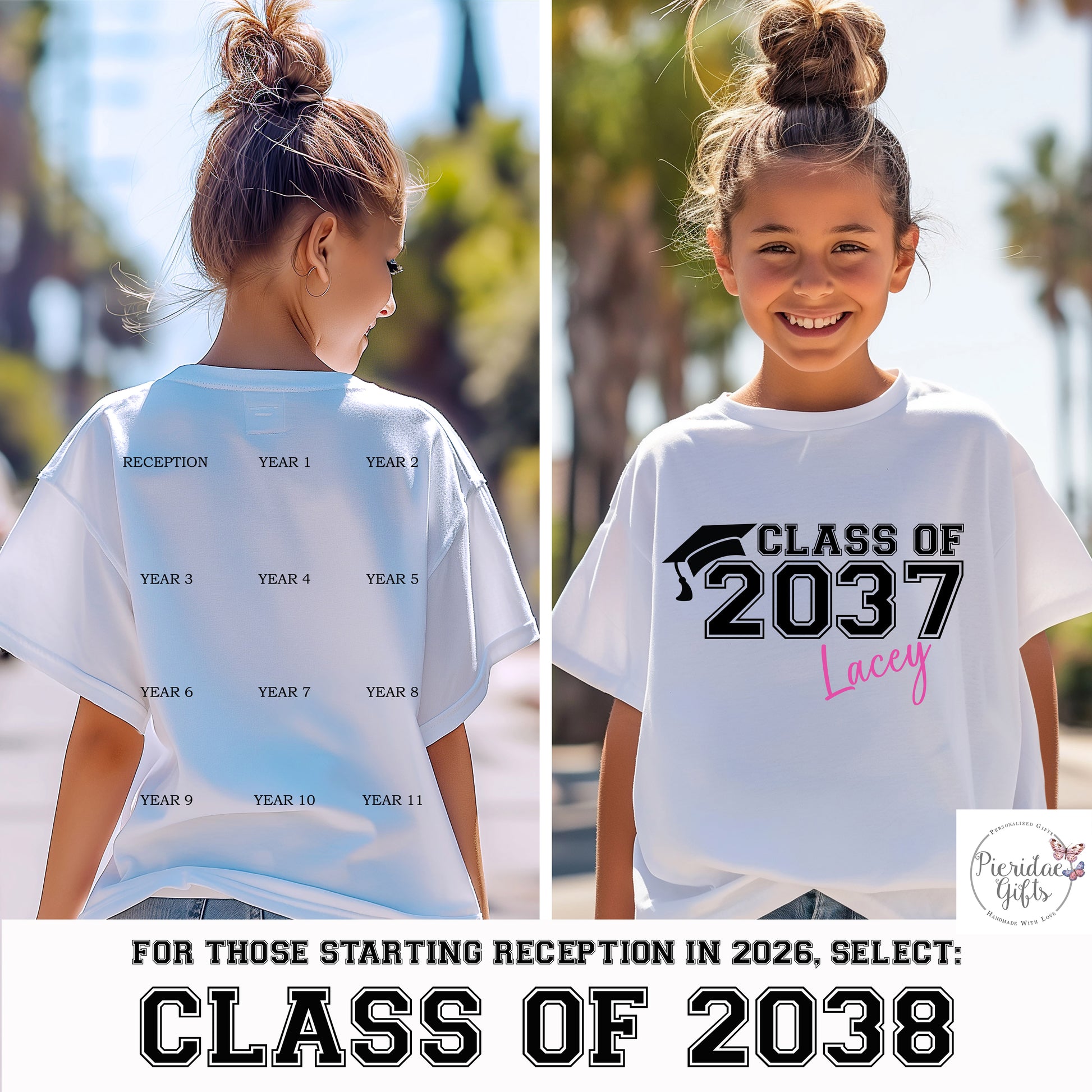 "CLASS OF 2038"  personalised Grow with me handprint T shirt