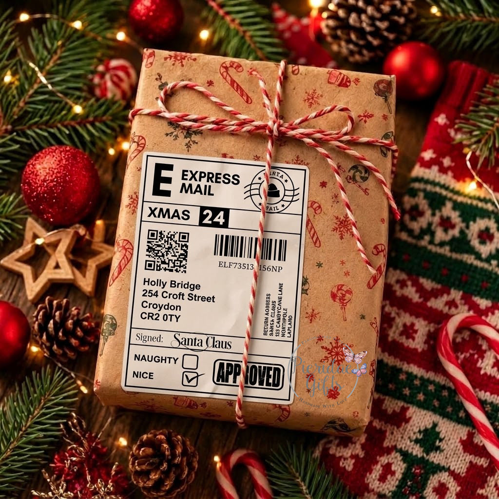Make Christmas gifts extra magical with personalised Santa mail labels. Printed with a child’s name and address, plus a Santa Tracker QR code. Pack of 10.