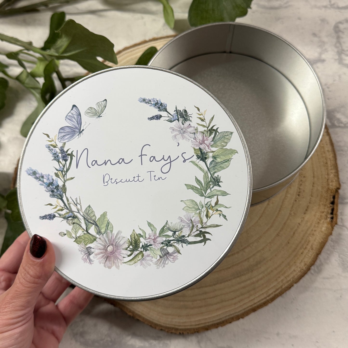 Personalised Butterfly Wreath Round Tin
