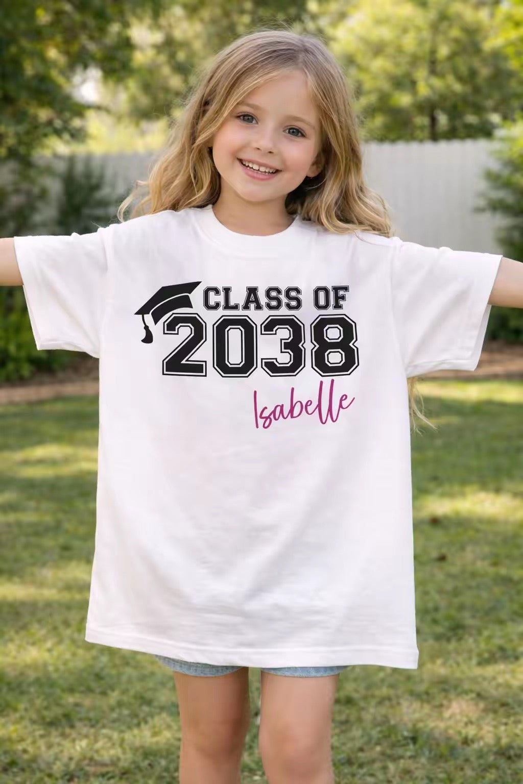 "CLASS OF 2038"  personalised Grow with me handprint T shirt