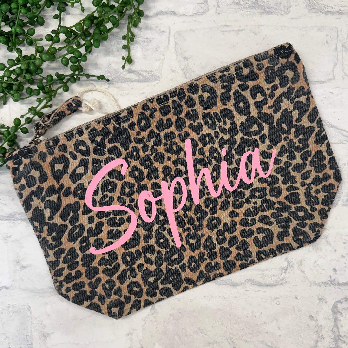 Personalised Leopard print make up bag