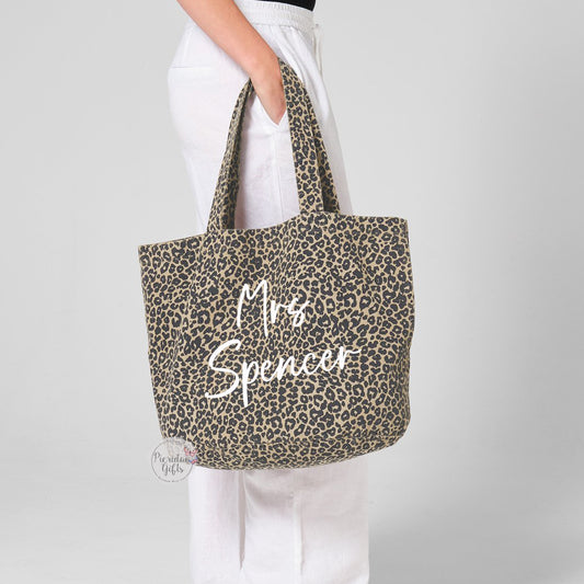Personalised Leopard print Teacher tote shopping bag