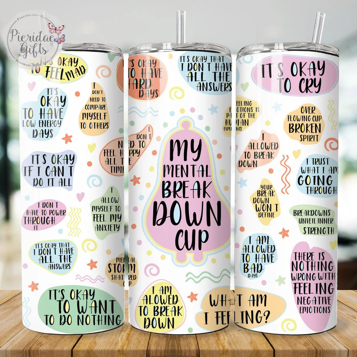 Personalised 20oz Skinny Tumbler  Mental Break Down Cup