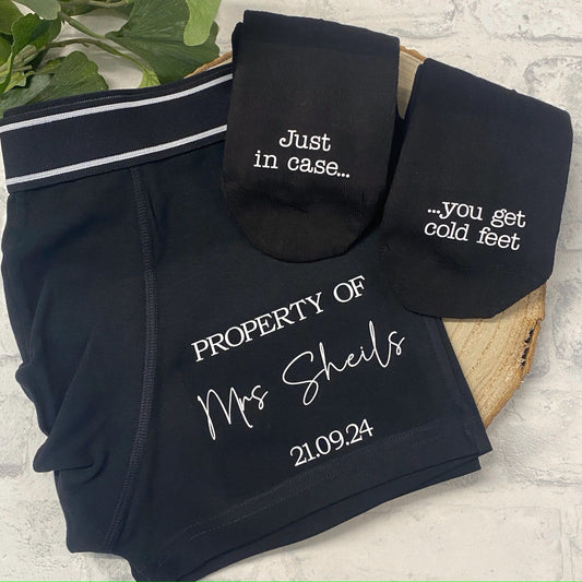 Personalised Groom Boxer and Socks Gift Set
