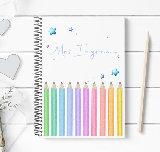 Personalised Rainbow Pencil Teacher's Notebook