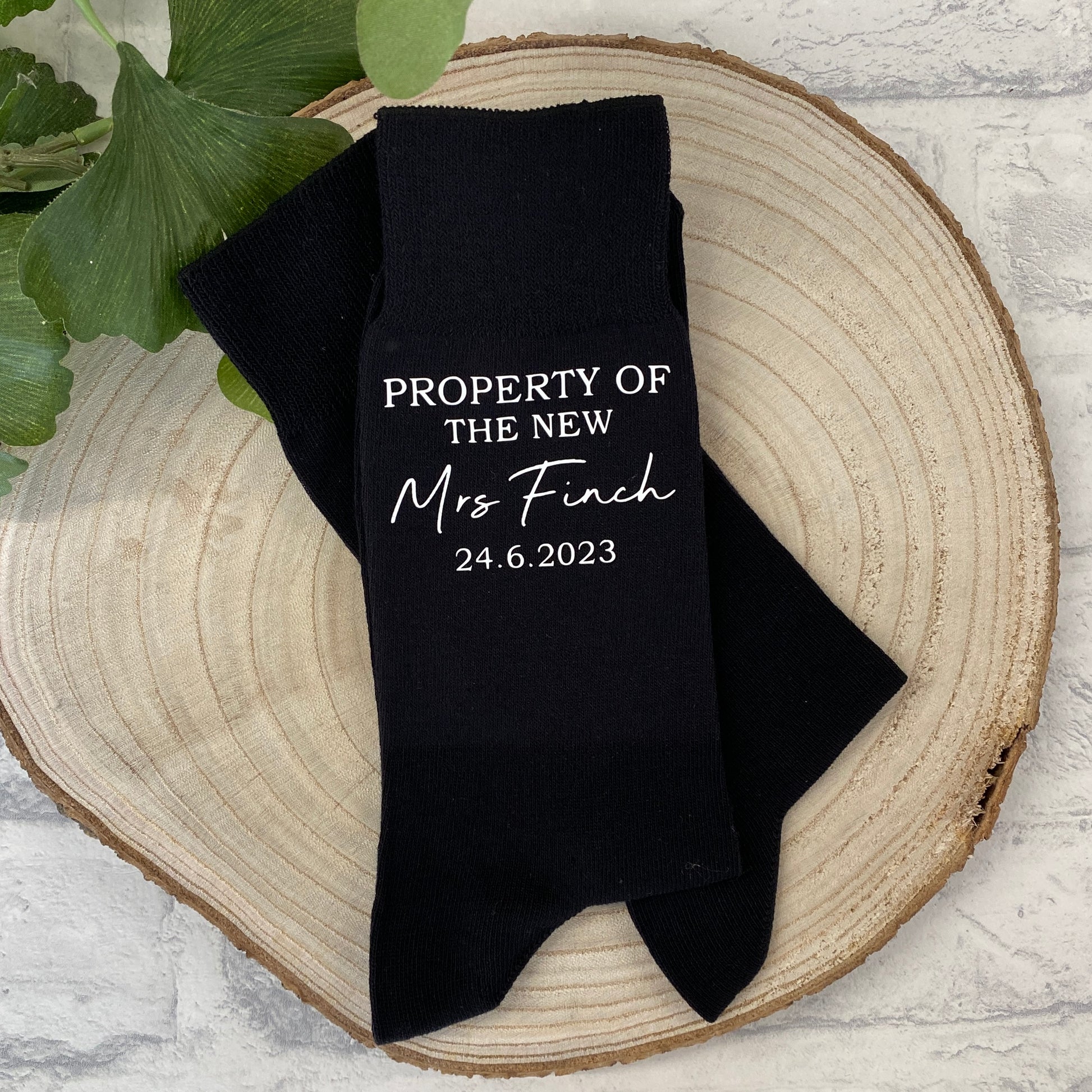 Property of the new mrs personalised groom socks