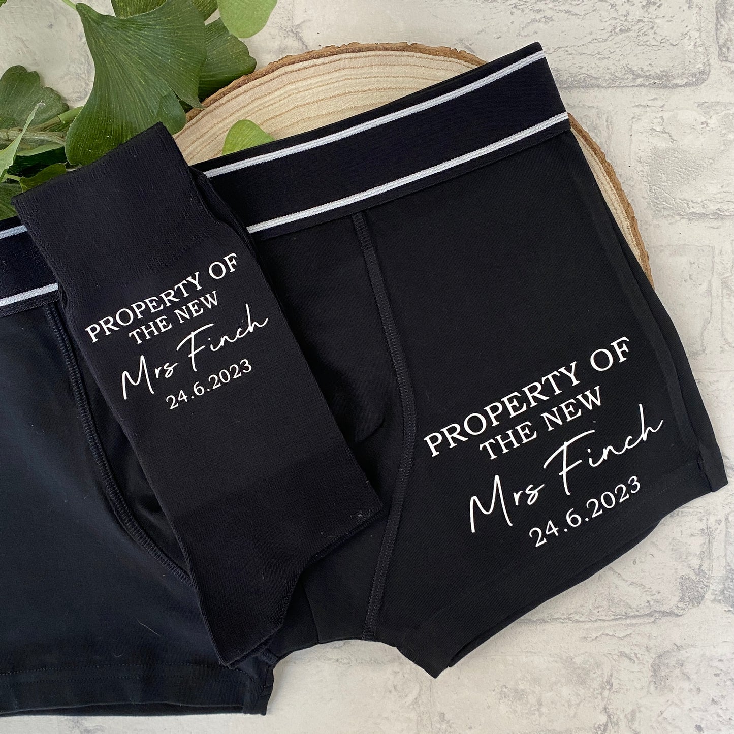 Property of the new mrs personalised groom boxers