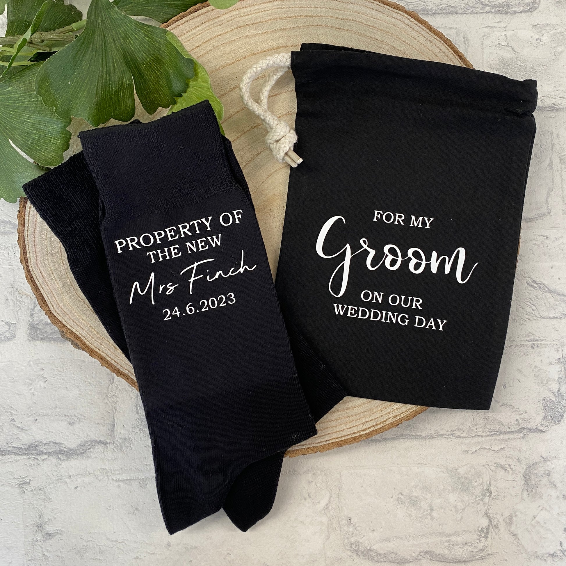 Property of the new mrs personalised groom socks