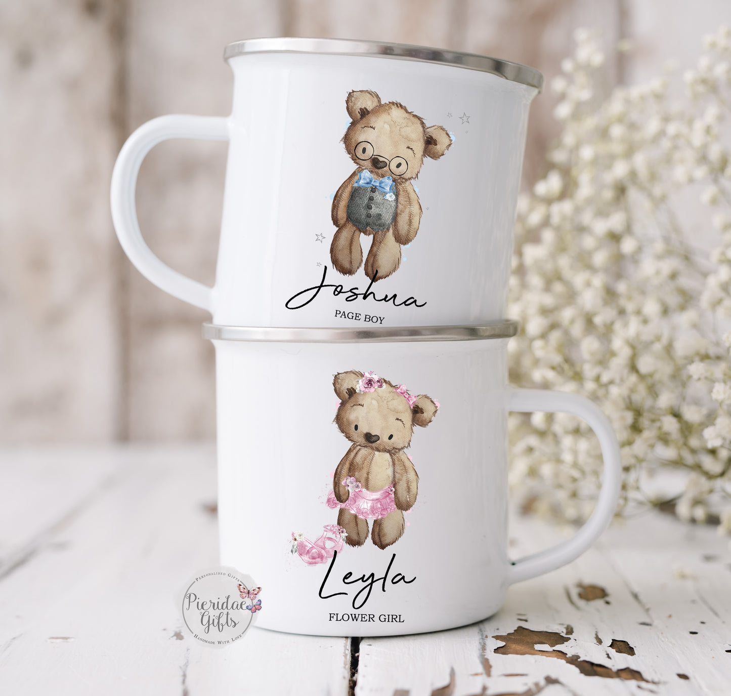 Personalised Flower Girl and Page Boy Bear Enamel