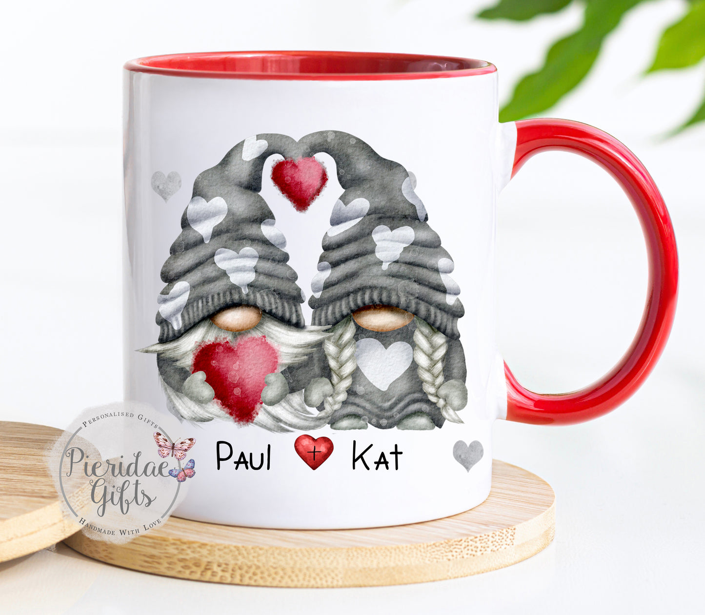Personalised Valentine Grey Gnome Couple Mug