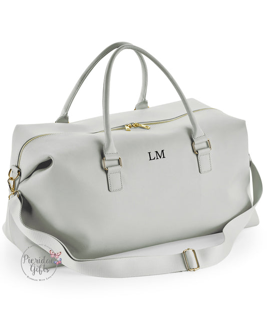 Grey luxury leather personalised holdall bag