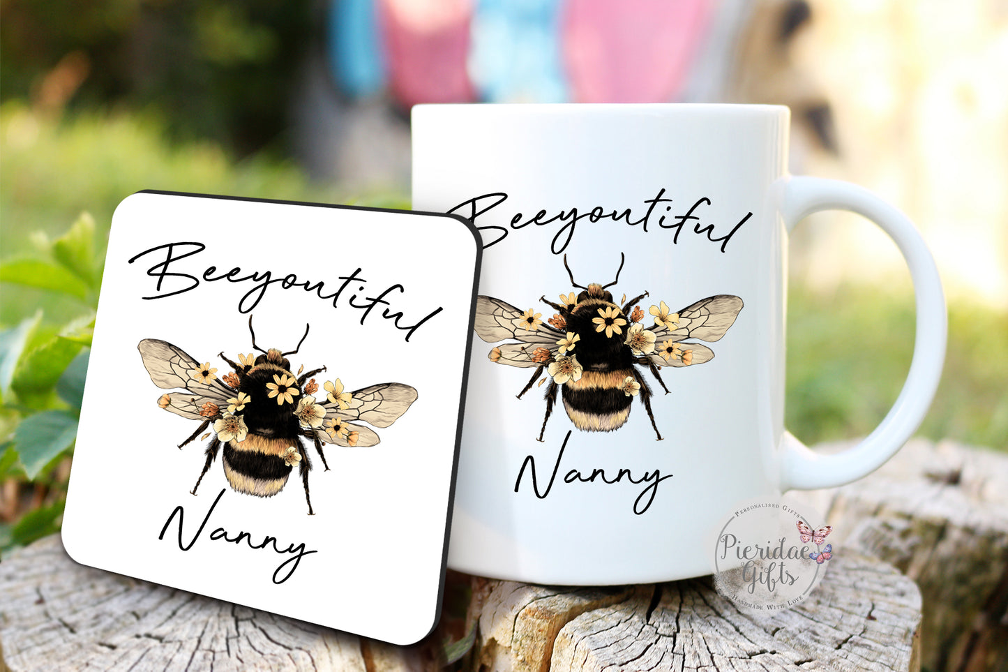 Personalised Daisy Bee Mug and Coaster Set