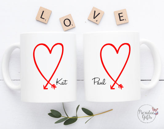 Matching Personalised Heart Mug Set