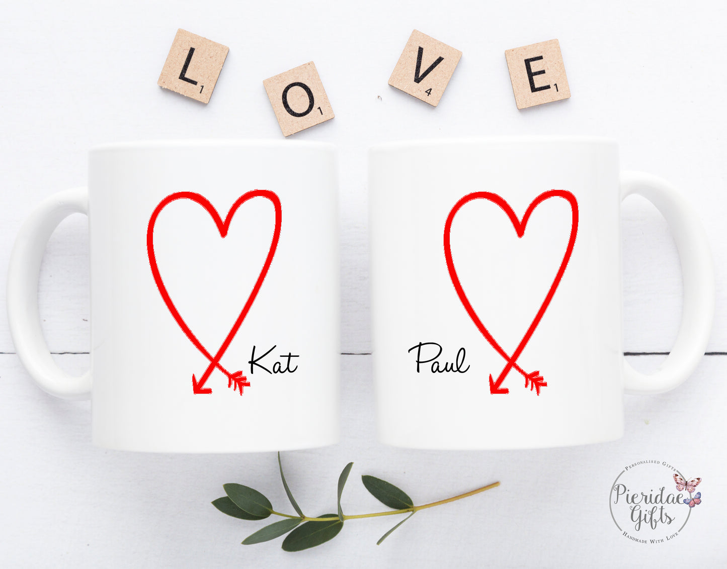 Matching Personalised Heart Mug Set