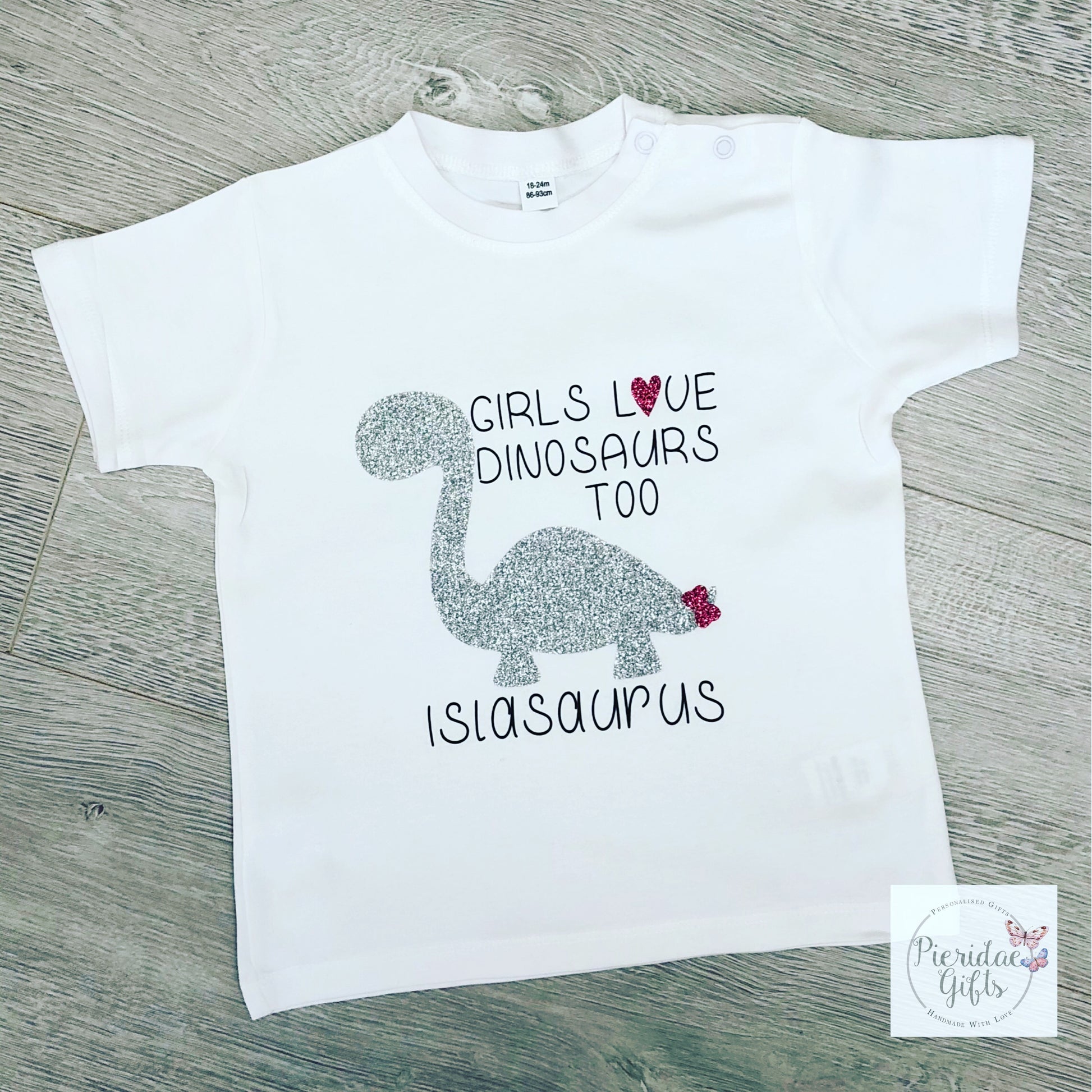 Girls love dinosaurs personalised t shirt