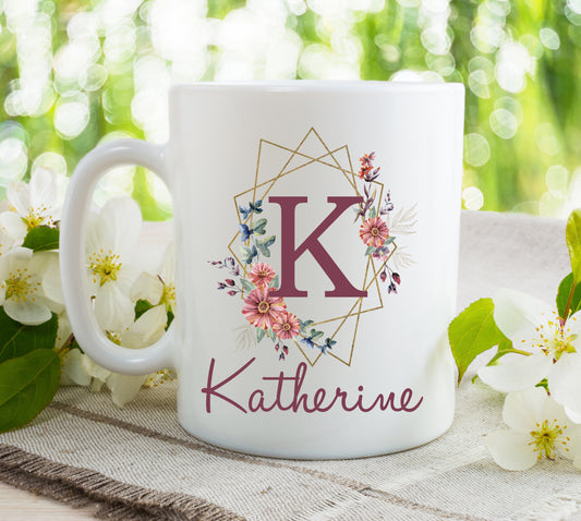 Floral Geometric Initial Mug (Other designs available)