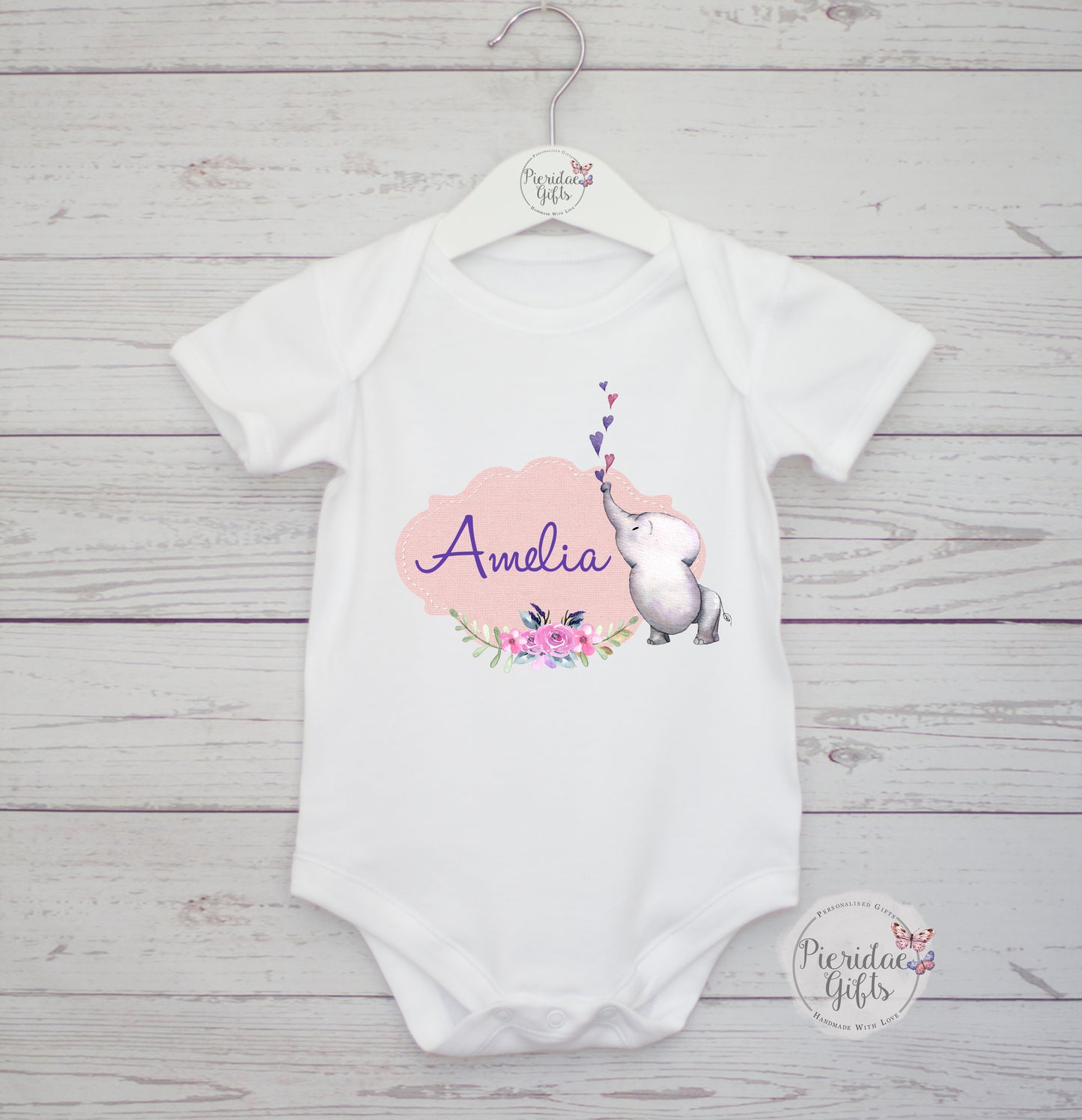 Personalised Pink Elephant Baby Vest (other designs available)