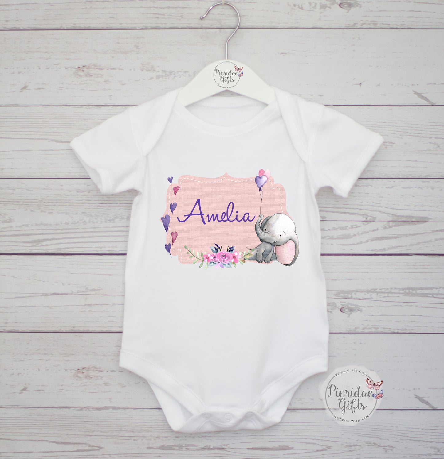 Personalised Pink Elephant Baby Vest (other designs available)