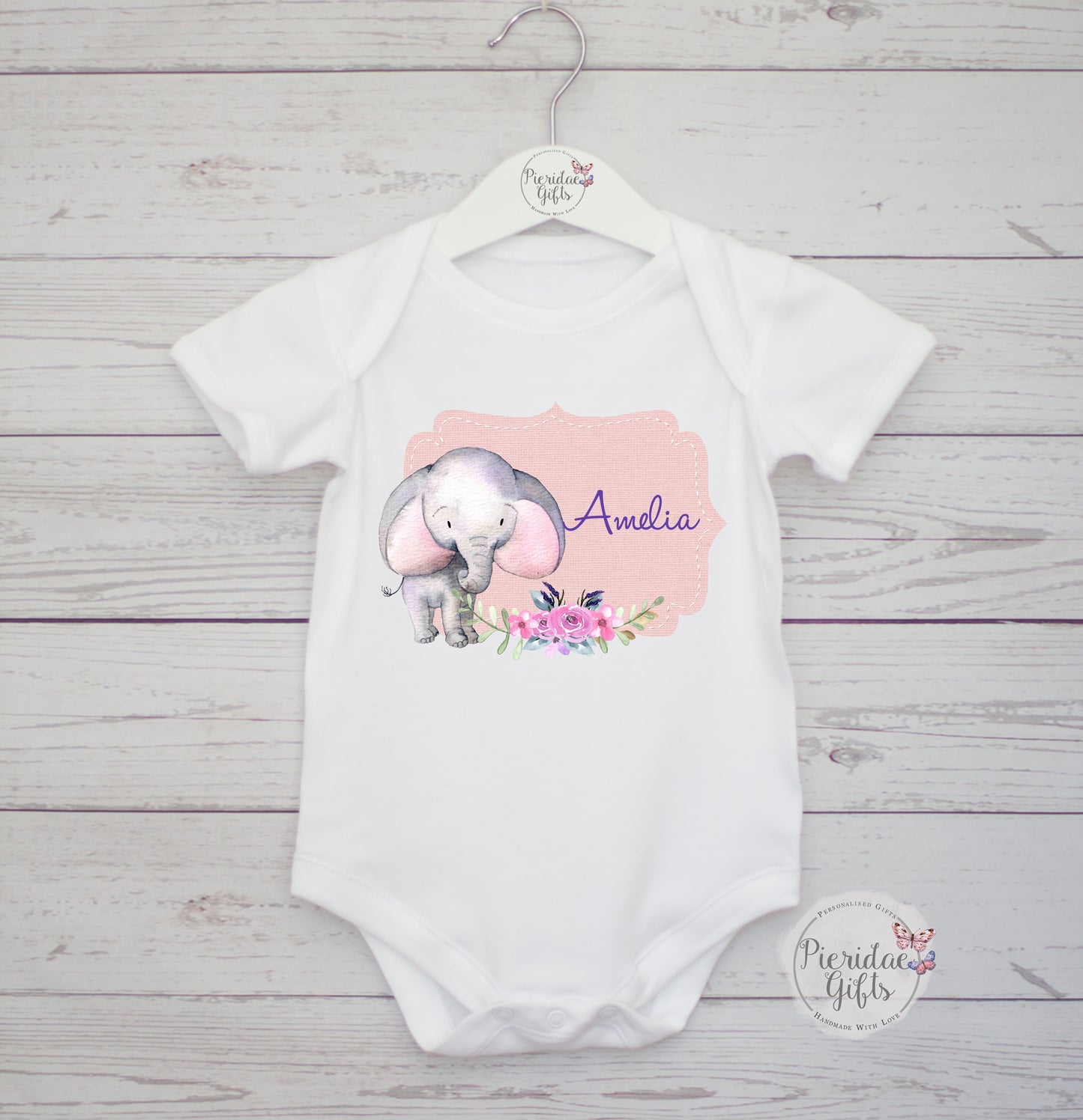 Personalised Pink Elephant Baby Vest (other designs available)