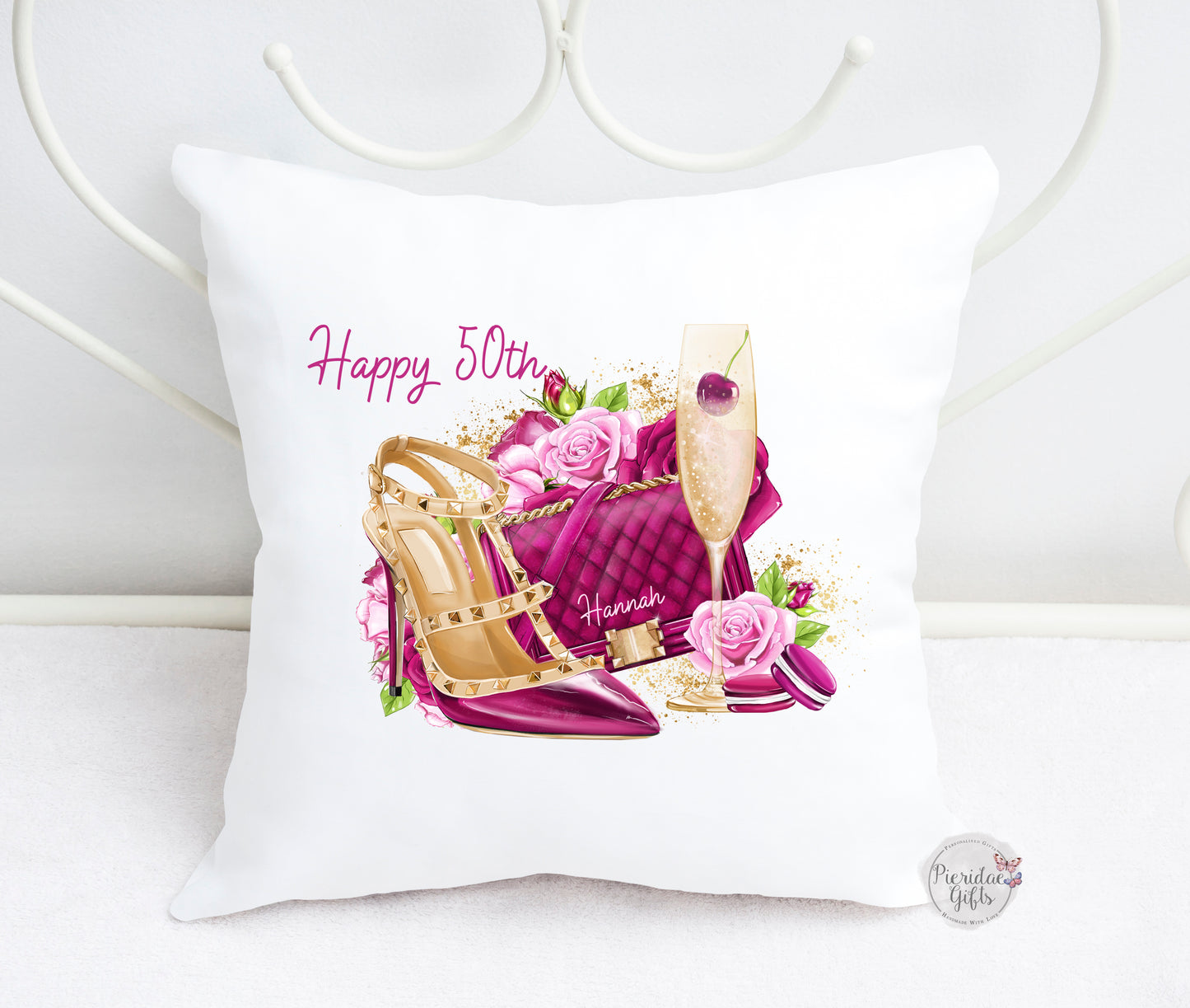 Purple and Pink Handbag and Shoes Cushion