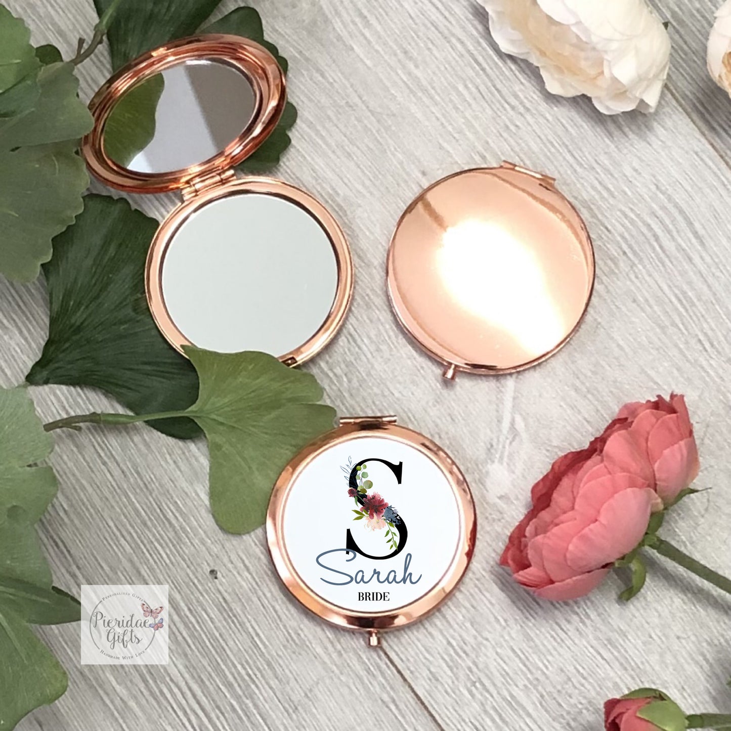 Wedding Round Compact Mirror - Rose Gold