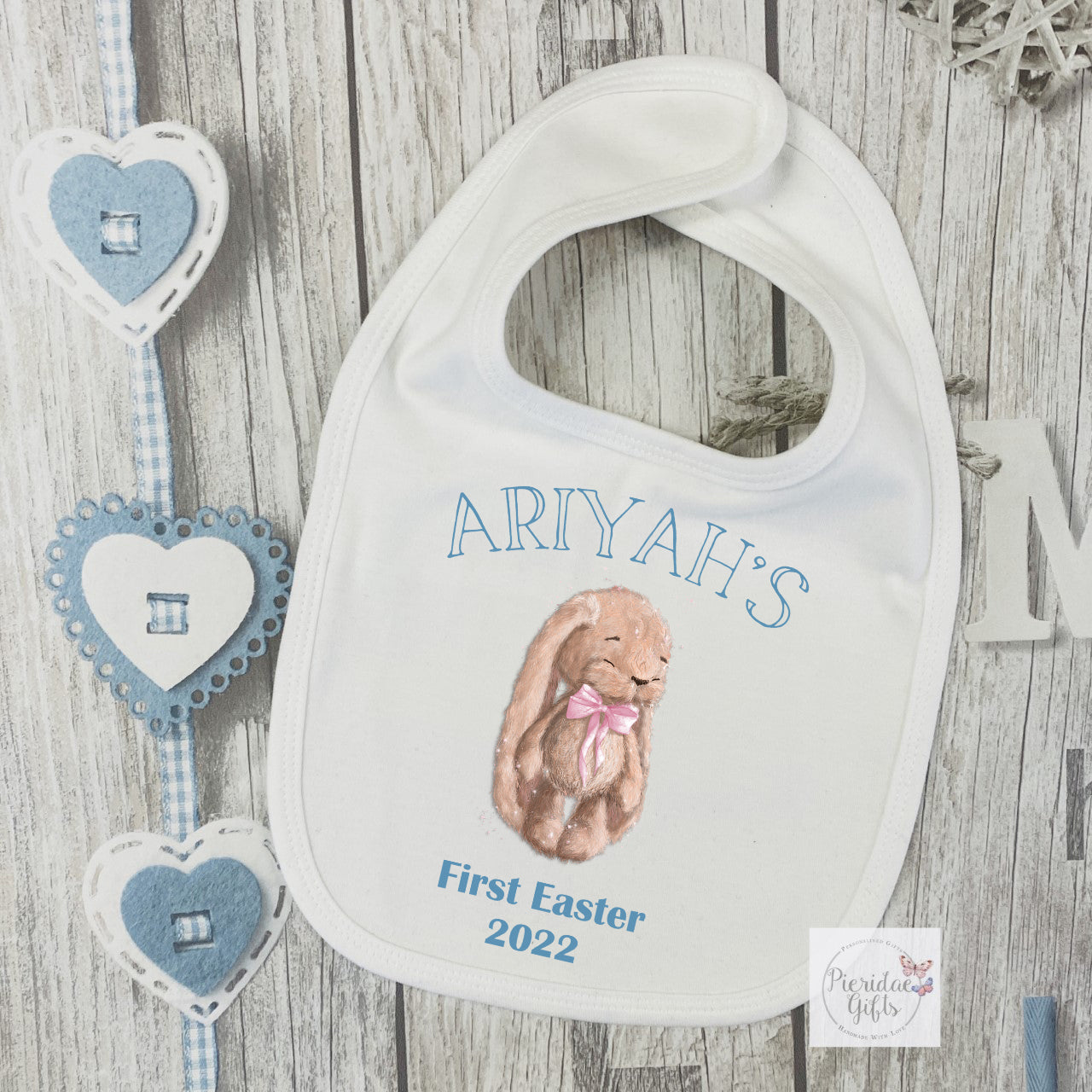 Personalised Watercolour Easter Bunny Bear Bib