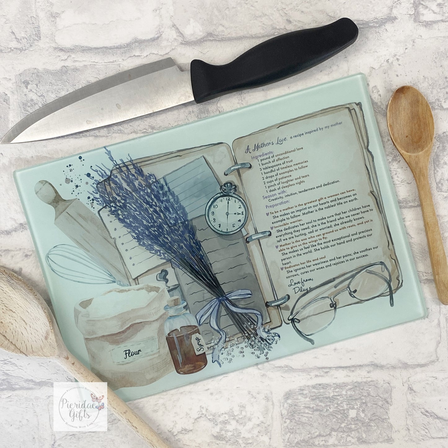 Personalised Mother's Recipe Glass Chopping Board
