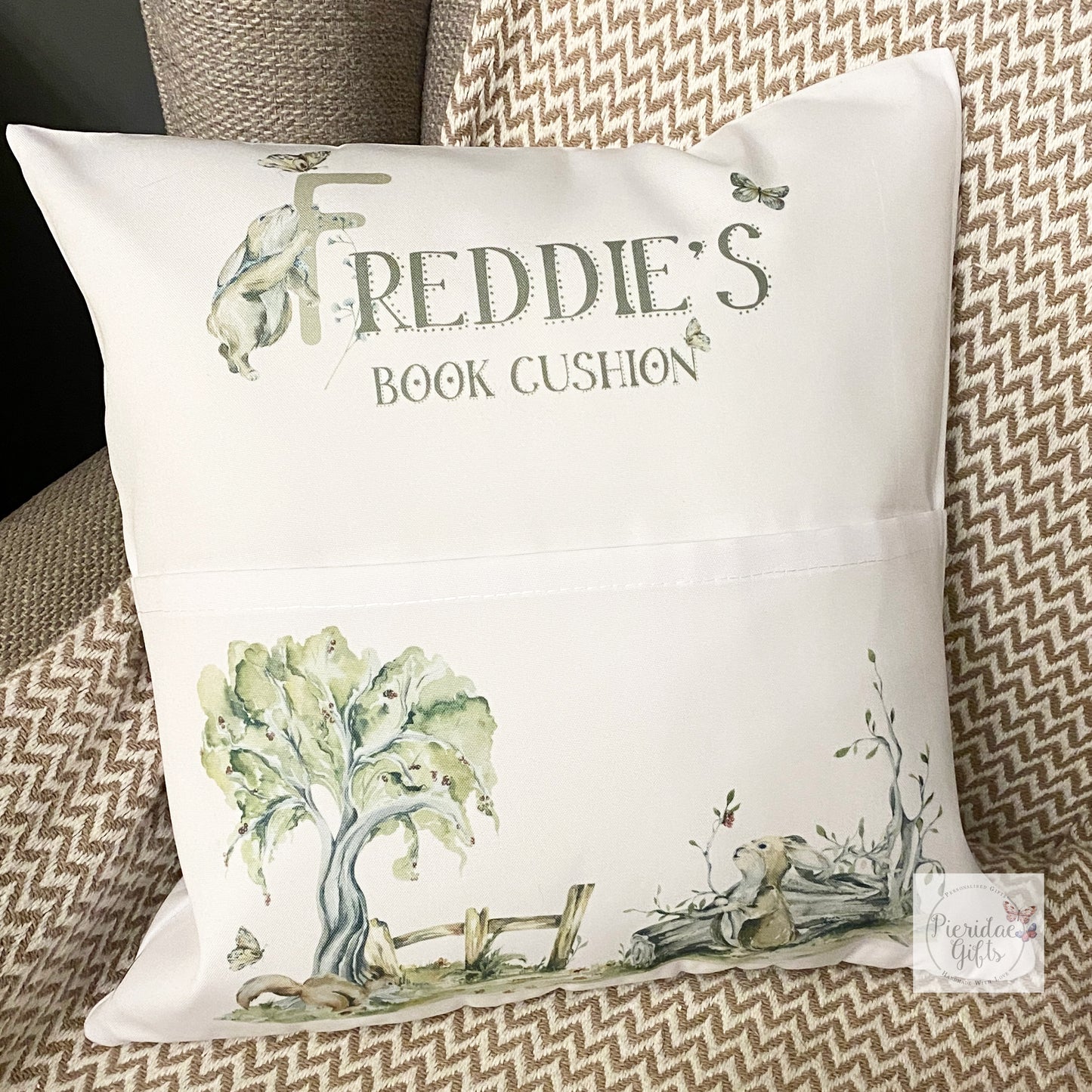 Personalised Easter Woodlands Pocket Book Cushion