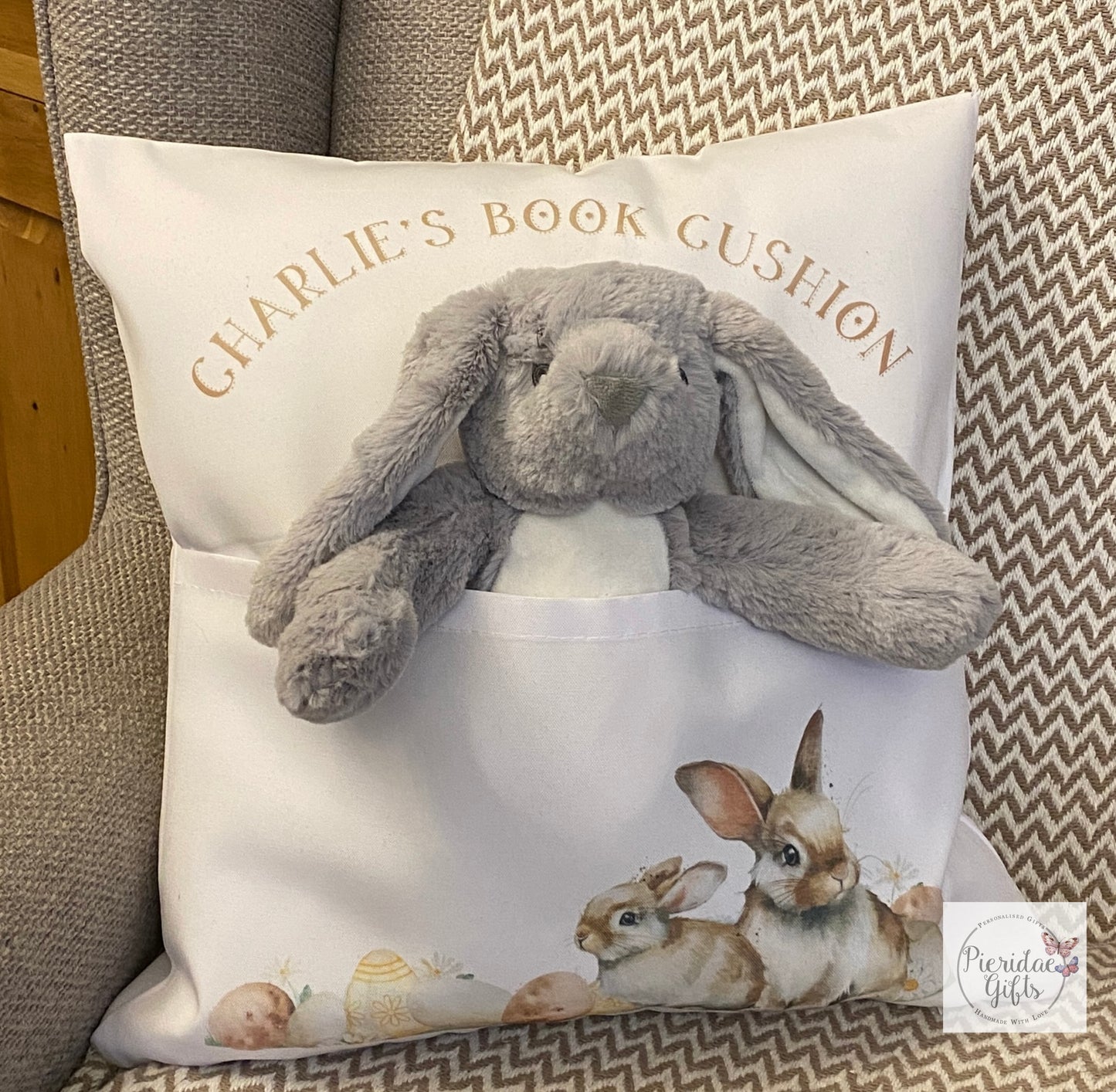Personalised Easter Bunny Book Pocket Cushion
