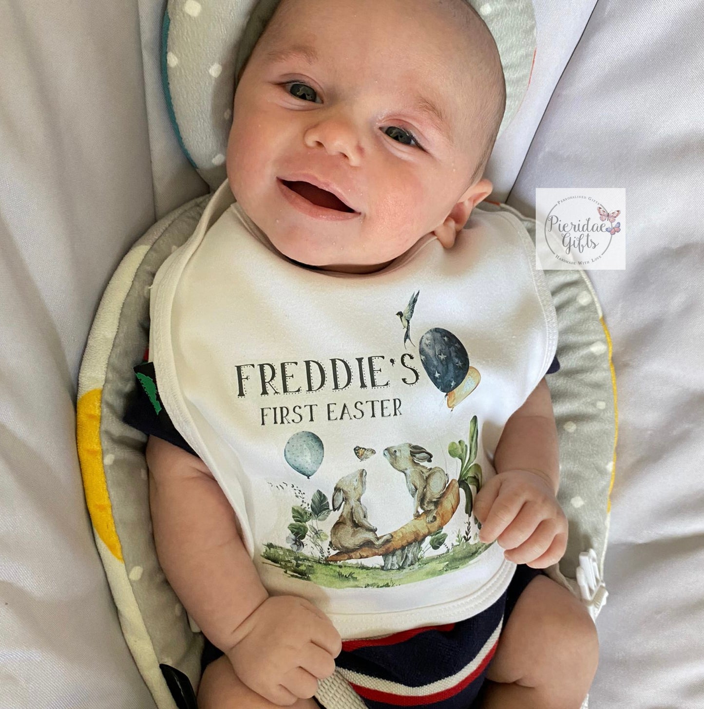 Personalised First Easter Woodlands Dino Theme Baby Bib