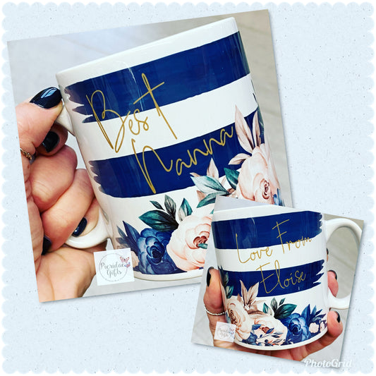 Personalised Navy Floral Mug