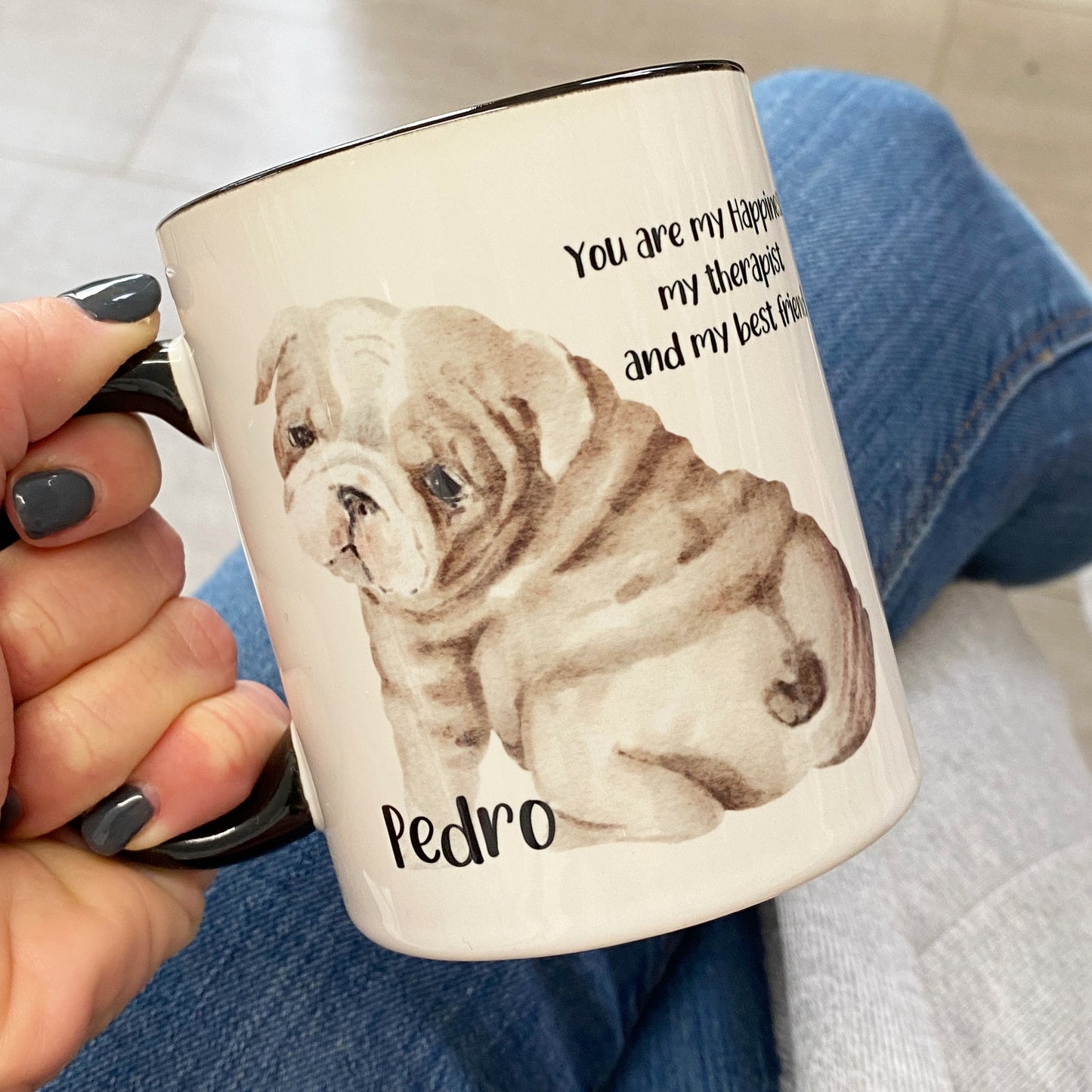 Personalised Watercolour Bulldog Mug