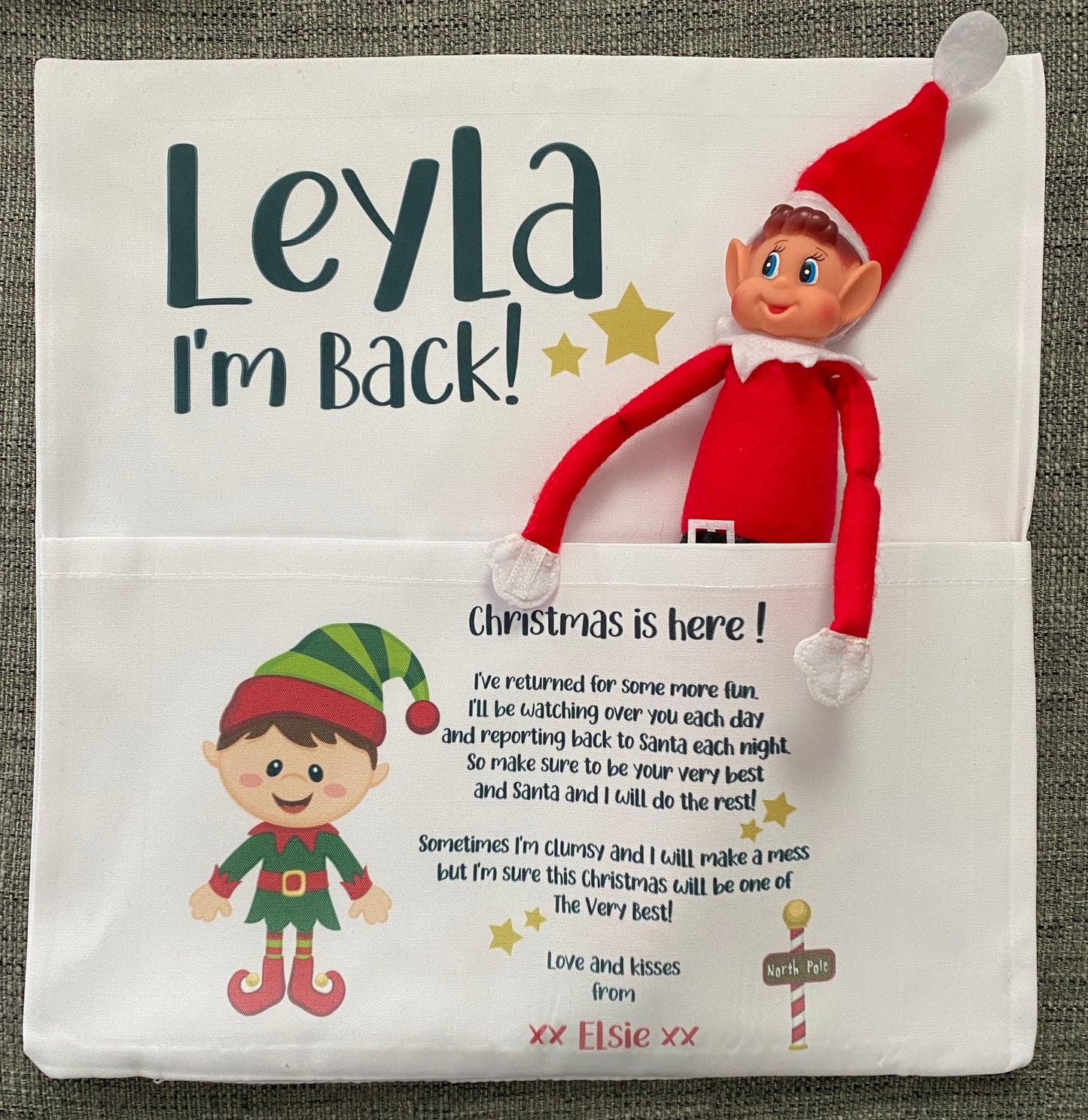 Elf is Back for Christmas Pocket Cushion