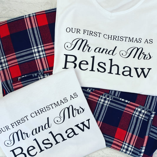 Our First Christmas as Mr and Mrs Matching Personalised Pyjama Set