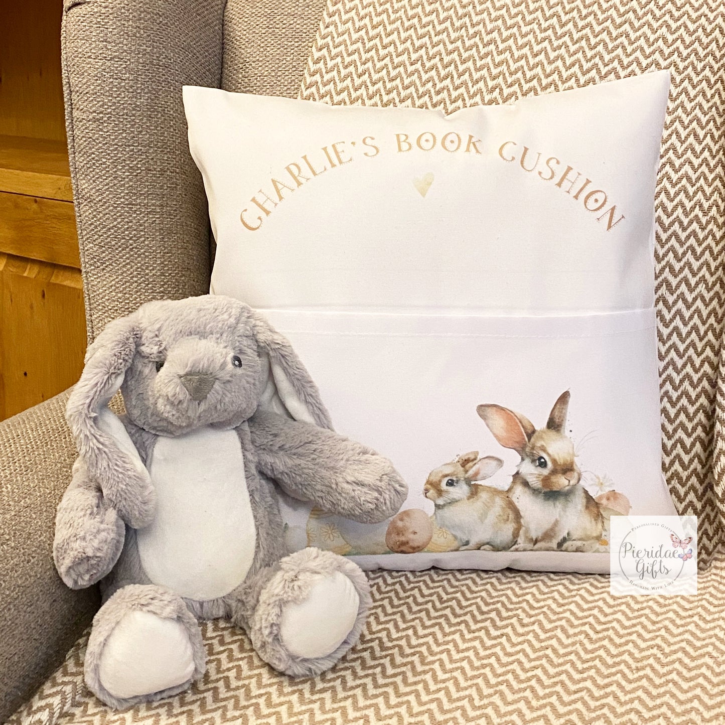 Personalised Easter Bunny Book Pocket Cushion