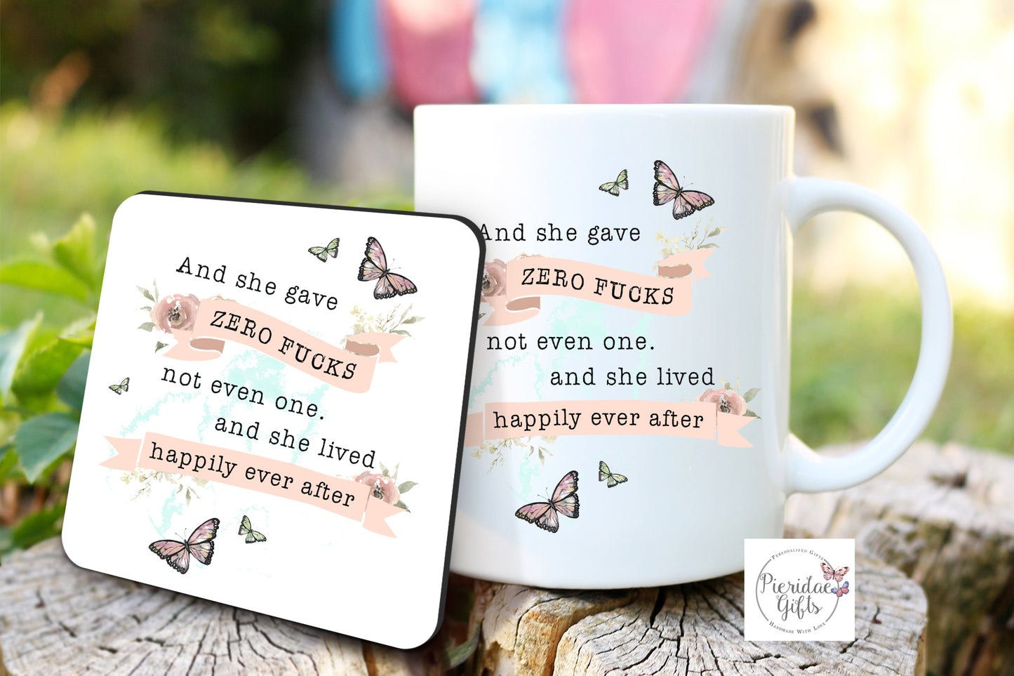 Zero f*** given, lived happily ever after Mug and Coaster Set